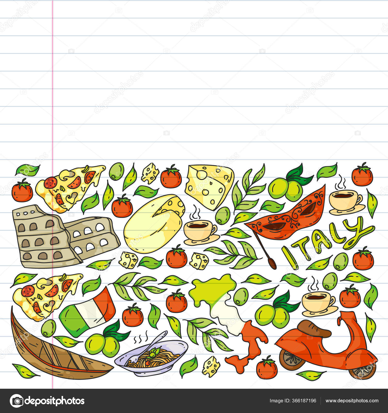 Italy. Order italian cuisine delivery, food online. Vector set of icons