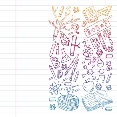 Okul konseptine geri dönelim. Eğitim, öğrenme, açık kitap, bilgi. Modern eğitim şablonu tasarımı.