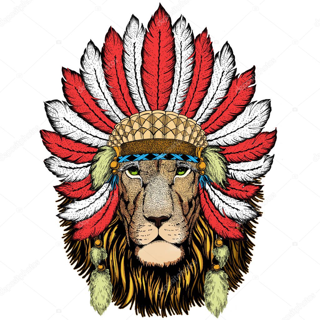 Indian headdress with feathers. Boho style.