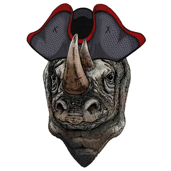 Nosorożec, portret nosorożca. Głowa dzikiego zwierzęcia. Czapka korkowa. — Zdjęcie stockowe