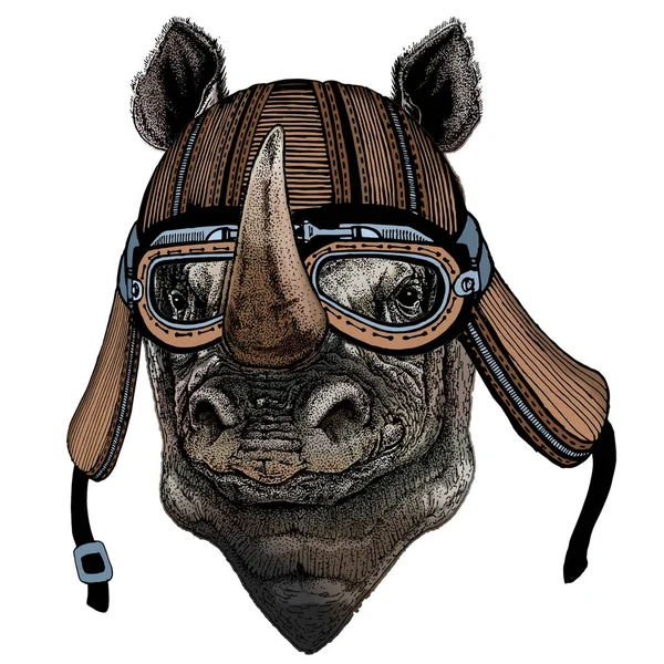 Rinoceronte, retrato de rinoceronte. Cabeza de animal salvaje. Casco de moto . — Archivo Imágenes Vectoriales