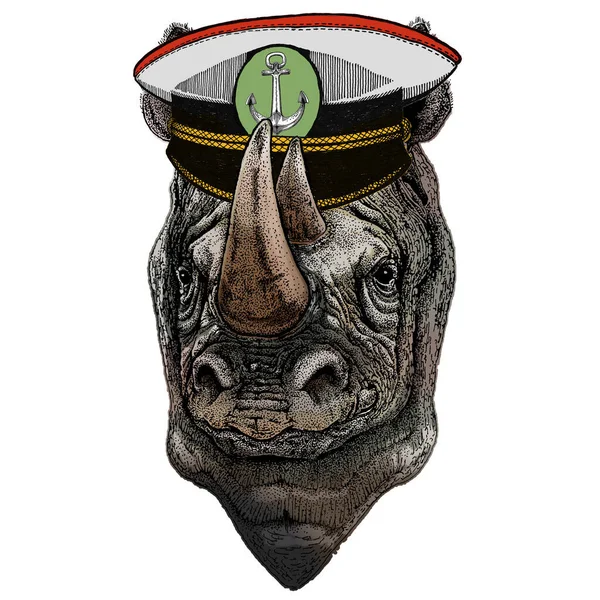 Rinoceronte, retrato de rinoceronte. Cabeça de animal selvagem . — Vetor de Stock