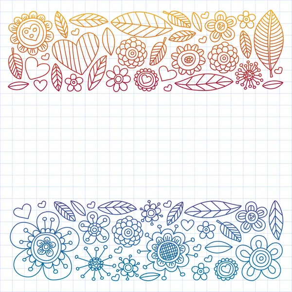 本やページを着色するための落書き花ベクトルパターン — ストックベクタ
