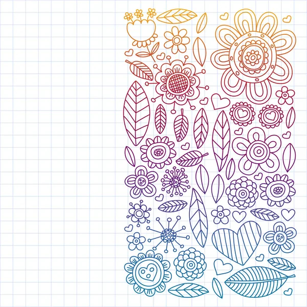 Doodle flowers vector pattern for coloring book and pages — Stock Vector