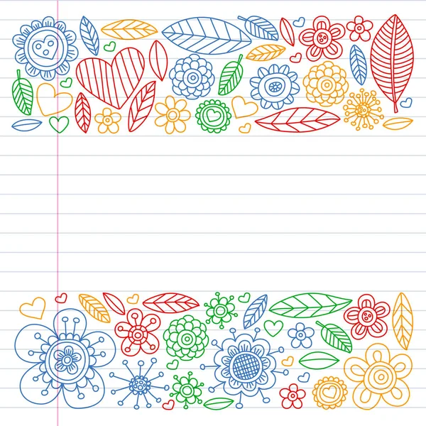 색칠 책 과 페이지를 위한 Doodle 꽃 벡터 패턴 — 스톡 벡터