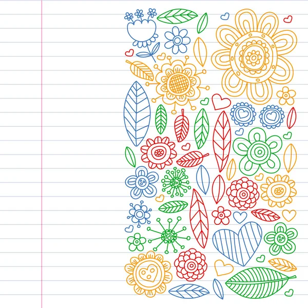 Doodle Blumen Vektormuster für Malbuch und Seiten — Stockvektor