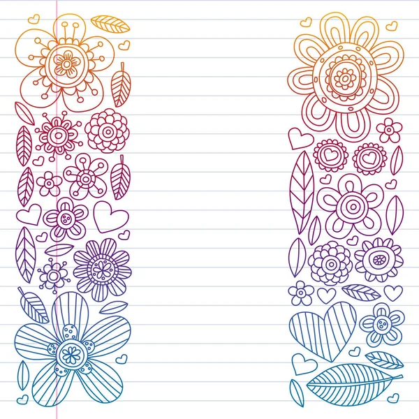 Padrão de vetor de flores Doodle para colorir livro e páginas —  Vetores de Stock