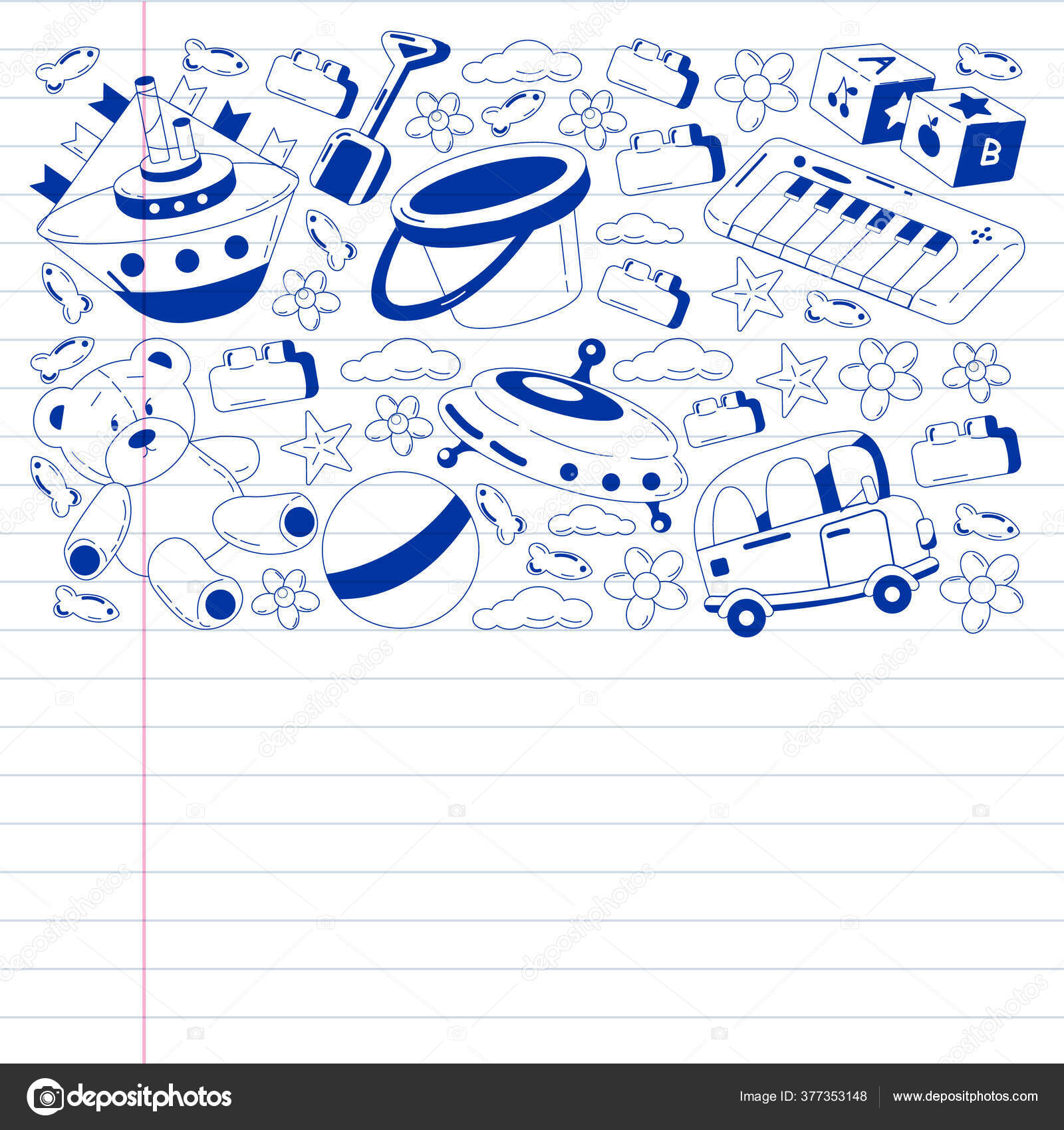 Children online education. Kindergarten vector pattern with toys. Stock Vector Image by ©Helen_F