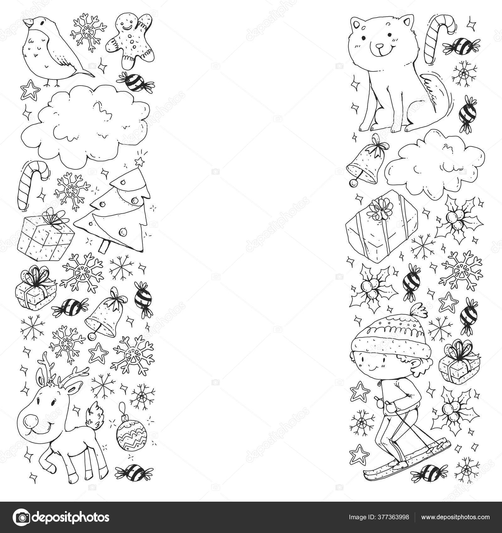 Malseite mit Weihnachtsmuster für kleine Kinder. Kinder spielen und