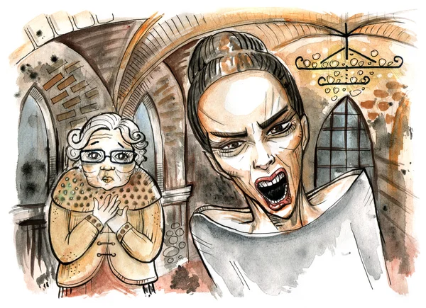 Watercolor illustration of shouting woman — Stock Photo, Image