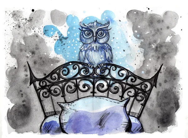 Illustration aquarelle de hibou magique — Photo