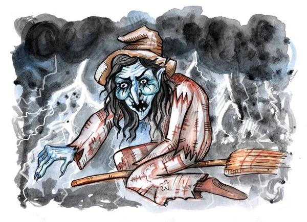 Watercolor illustration of evil witch — Stock Photo, Image