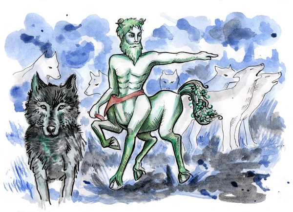 Leshy omringd door zijn wolf pack — Stockfoto
