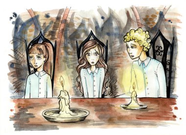 Kids sitting at the dining table clipart