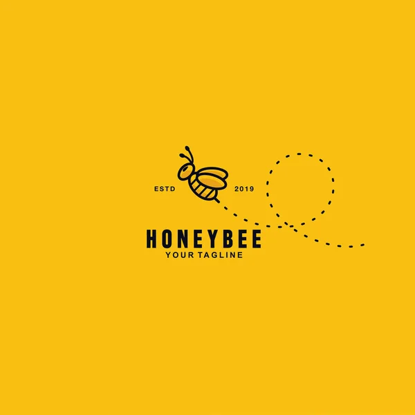 Carino modello di design del logo Honey Bee con sfondo e ombra — Vettoriale Stock