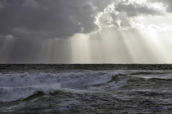 Stormy Sea Sky Sunbeam Clouds — Stock Photo, Image