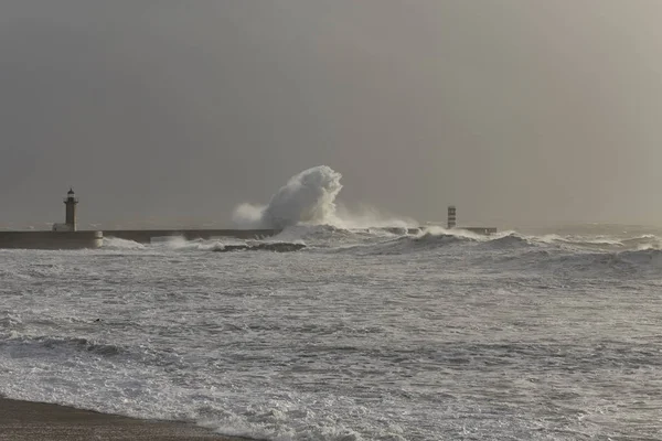 Douro river mouth stormy seascape — Stock Photo, Image