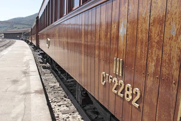 Wooden carriages of an old steam train Stock Picture