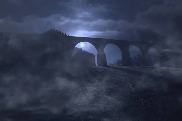 Таинственный Восход Луны Средневековом Монастыре Санта Клара — стоковое фото