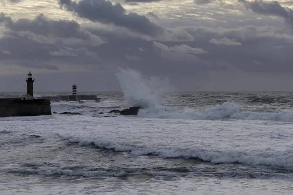 Serata Tempestosa Sul Mare Douro Foce Del Fiume — Foto Stock