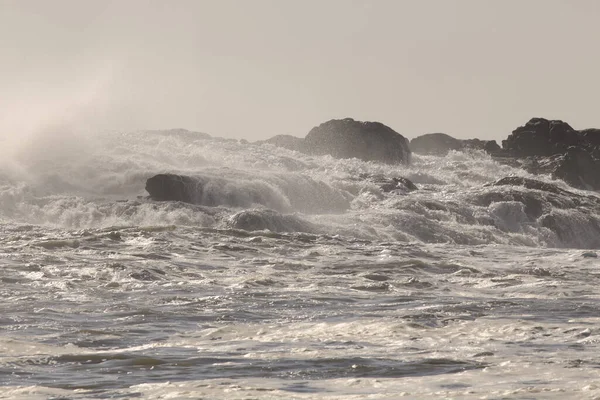 Tempête Grosse Vague Inondant Les Falaises — Photo