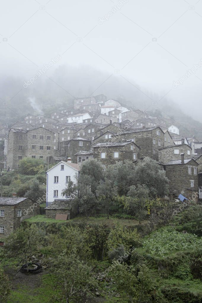 Piodao, a mountain shale village from the center of Portugal in a cloudy day.