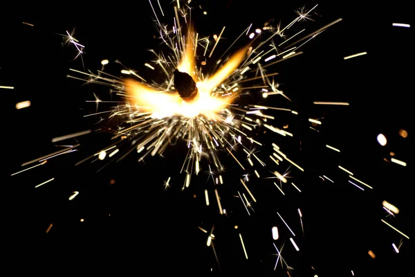 Burning Sparkler Isolated Black Background — Stock Photo, Image