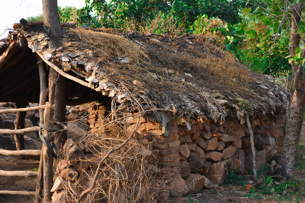 An unidentified old indian village poor house at the sunny day