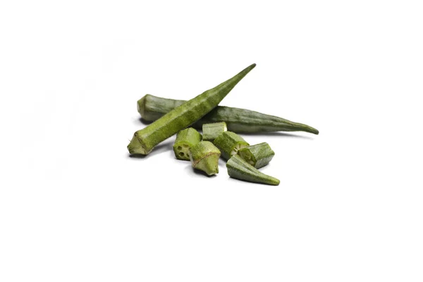 Fresco Joven Okra Ladyfinger Aislado Sobre Fondo Blanco — Foto de Stock