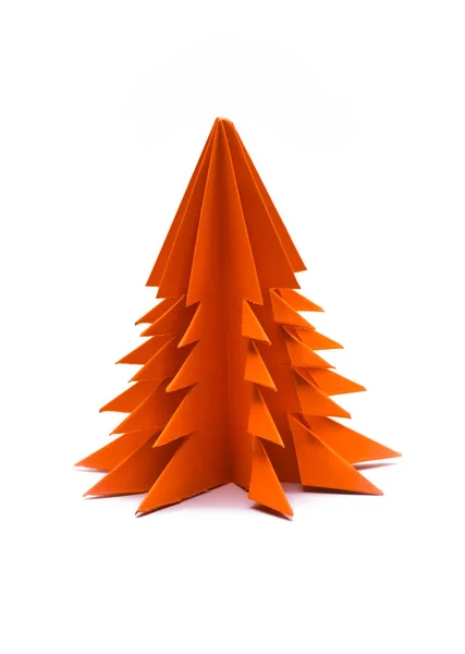 Origami Laranja Árvore Natal Isolado Fundo Branco — Fotografia de Stock