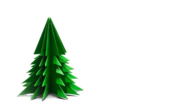 Zöld Origami Karácsonyfa Elszigetelt Fehér Background — Stock Fotó
