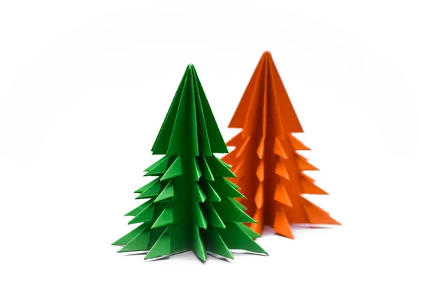Árvores Natal Papel Isoladas Fundo Branco — Fotografia de Stock