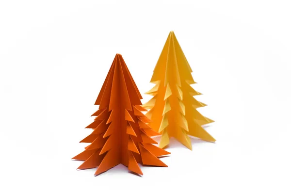 Arbres Noël Papier Isolés Sur Fond Blanc — Photo