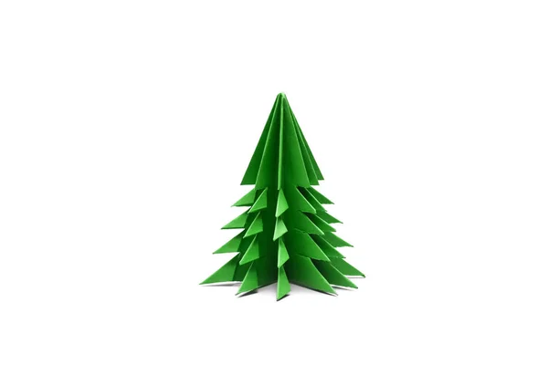 Origami Verde Árvore Natal Isolado Fundo Branco — Fotografia de Stock