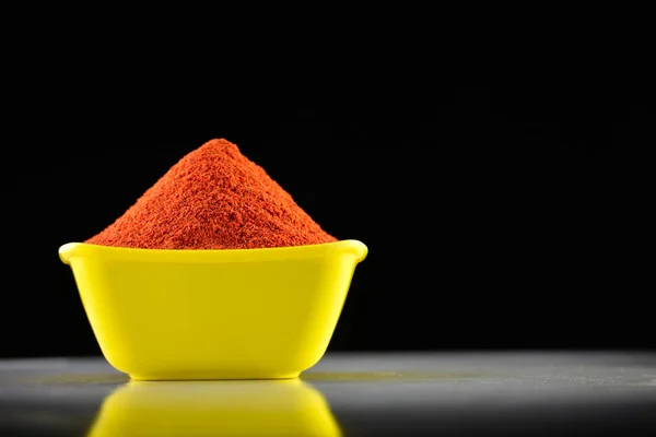 Red Chili Powder Yellow Bowl Dark Background — Stock Photo, Image