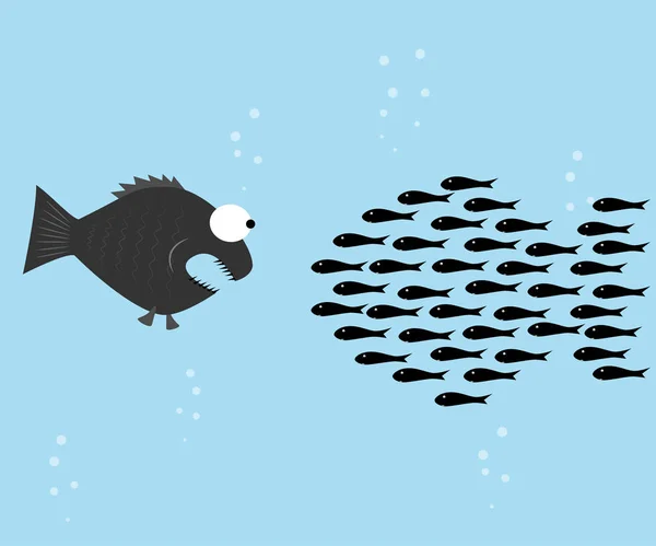 Риби Єднують Боротьбу Великою Рибою Векторна Ілюстрація — стоковий вектор