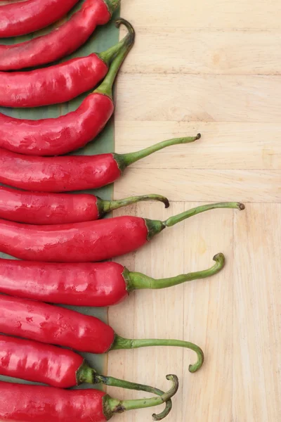 Fresh red hot chilli on wood background — Stock Photo, Image