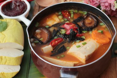 Korean tofu kimchi soup traditional is delicious clipart