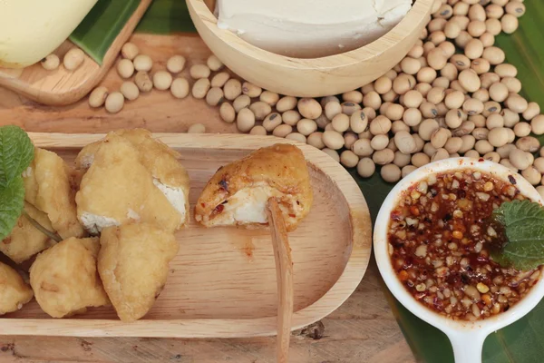 Fried tofu, chinese vegetarian food with sauce — Stock Photo, Image