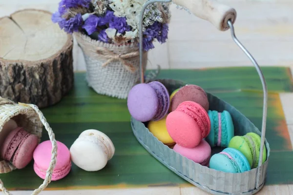 French dessert macaroons with colorful is delicious