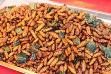 Kızarmış böcekler lezzetli içinde belgili tanımlık çarşı.