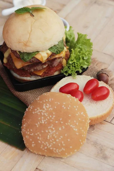 Double hamburger with double cheese is tasty — Stock Photo, Image