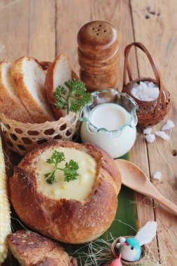 Mısır çorbası ekmek kase taze Mısır