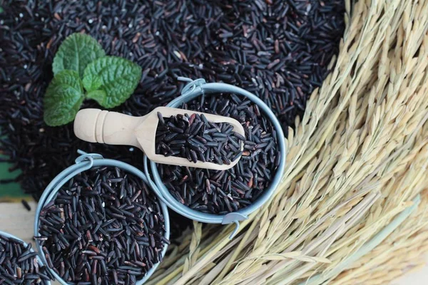 Arroz de jasmim preto ou arroz de riceberry orgânico — Fotografia de Stock