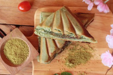 Yeşil çay pasta sandviç ve yeşil çay tozu