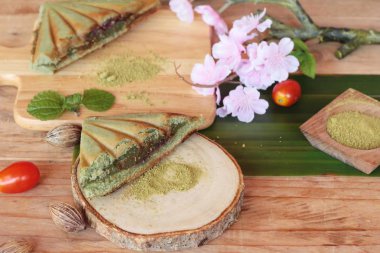 Yeşil çay pasta sandviç ve yeşil çay tozu