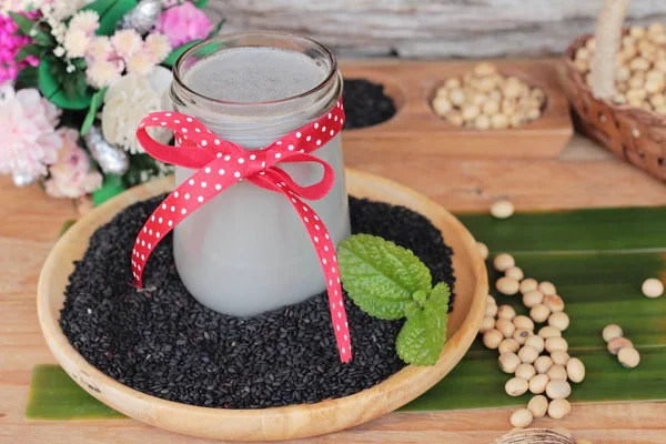Soy bean milk mix black sesame delicious — Stock Photo, Image