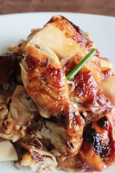 Ayam panggang dipotong lezat di piring — Stok Foto