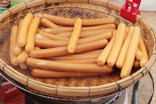 Sausages steamed in the market — Stock Photo, Image