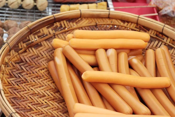 Sausages steamed in the market — Stock Photo, Image